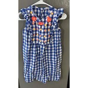 J Crew Crewcuts Girls 12 Dress White Blue Gingham Floral Appliqué Easter Spring